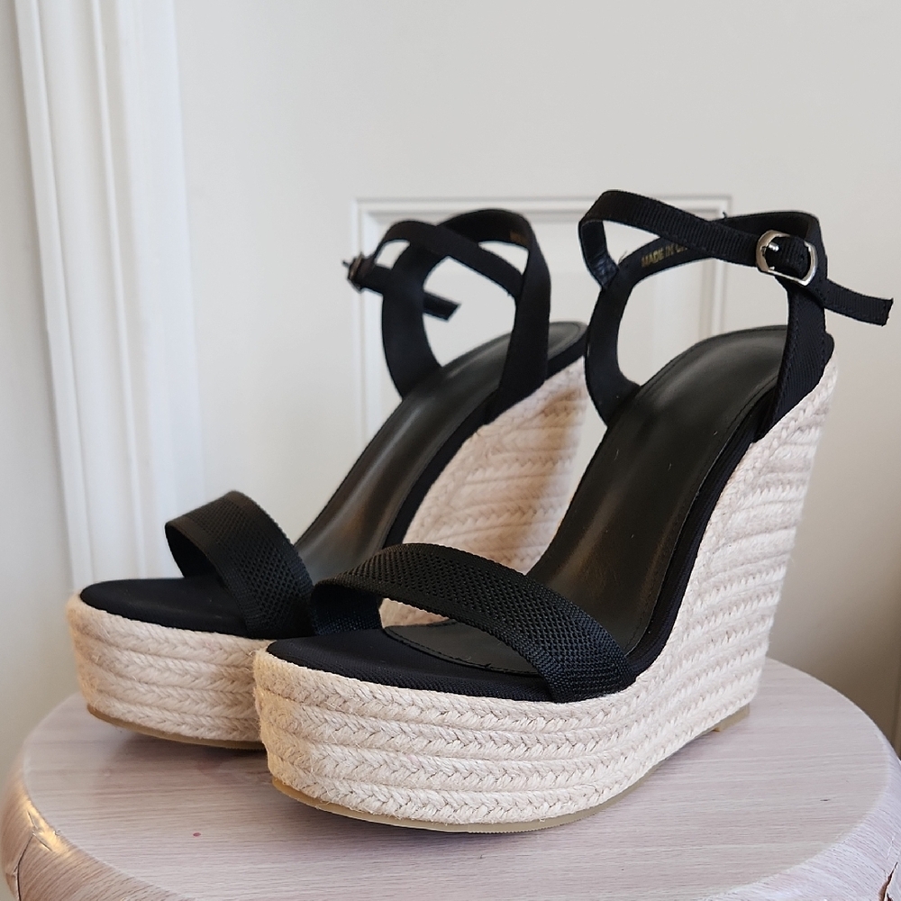 Black Espadrille Wedge Sandals